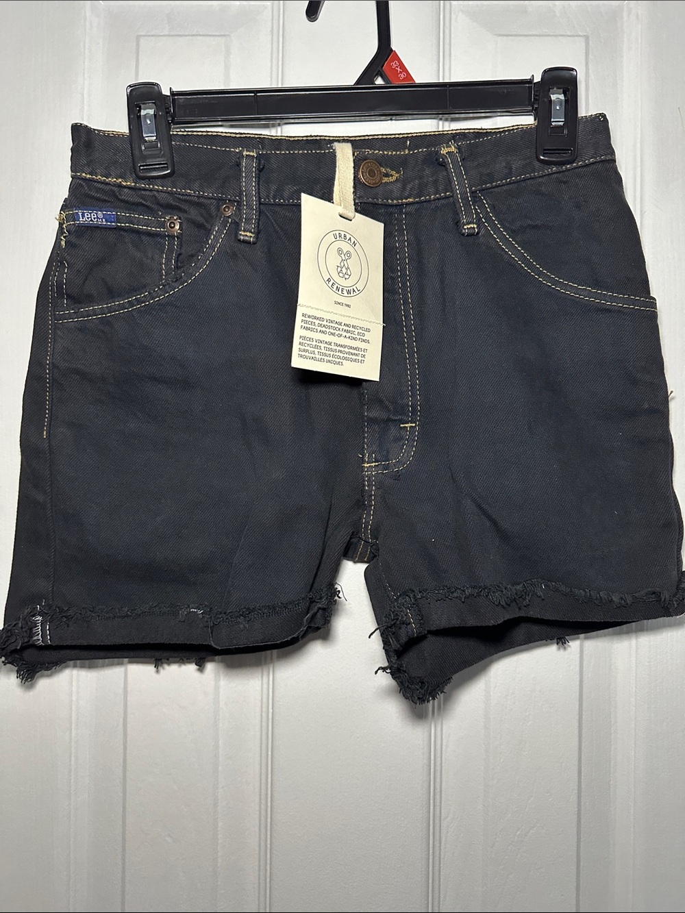 Urban Renewal Black Jean Shorts with Frayed Hem